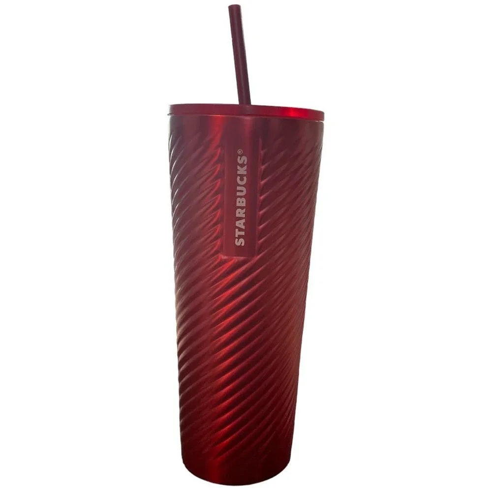 Starbucks Candy Textured Stainless Steel Cold Cup Tumbler 24 Ounce Cherry Red